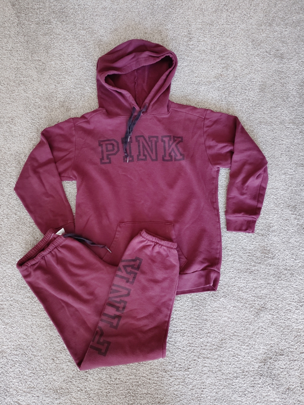 PINK Victoria's Secret Maroon Hoodie & Jogger Pajama Set
